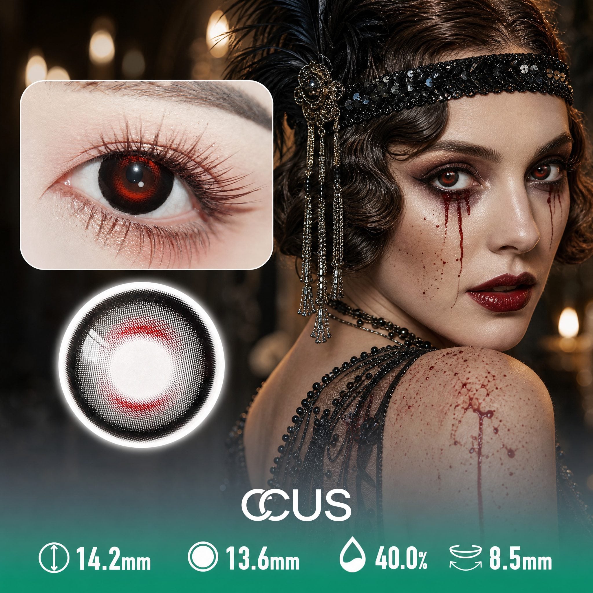 Lentes de Contacto de Color Halloween Rojo Negro - image 1